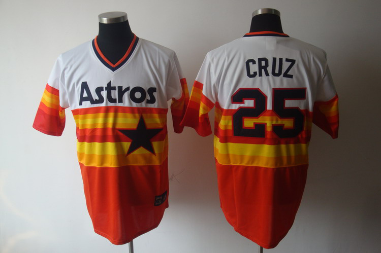Mitchell and Ness Astros #25 Jose Cruz White/Orange Stitched Throwback MLB Jersey - Click Image to Close